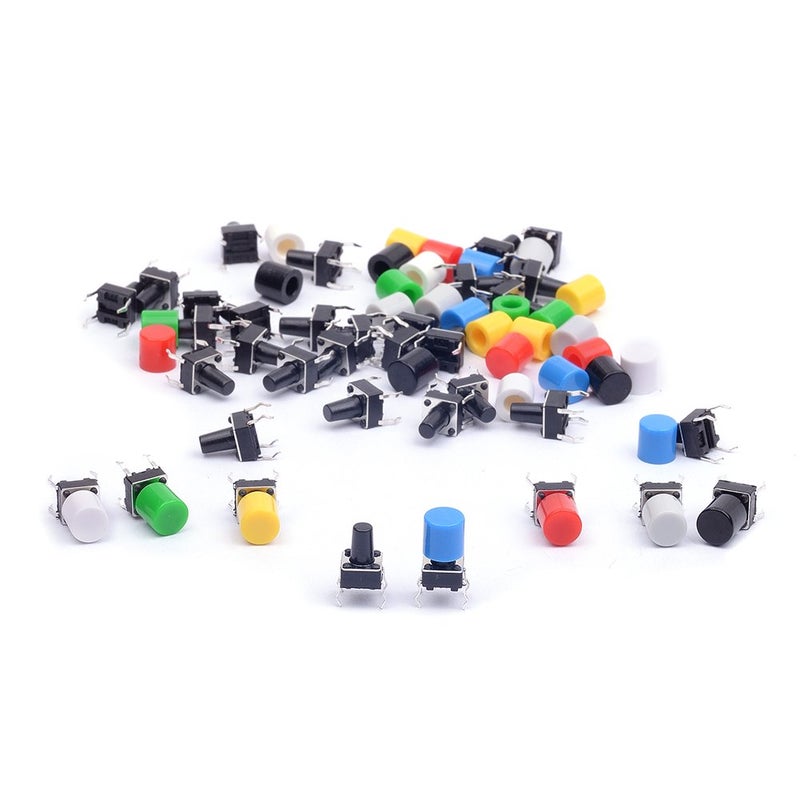 Cylewet 35Pcs 6Ã—6Ã—9mm Tactile Tact Push Button Switch Micro Switch Touch Switch with Button Caps of 7 Color for Arduino (Pack of 35) CYT1052 - Image 1